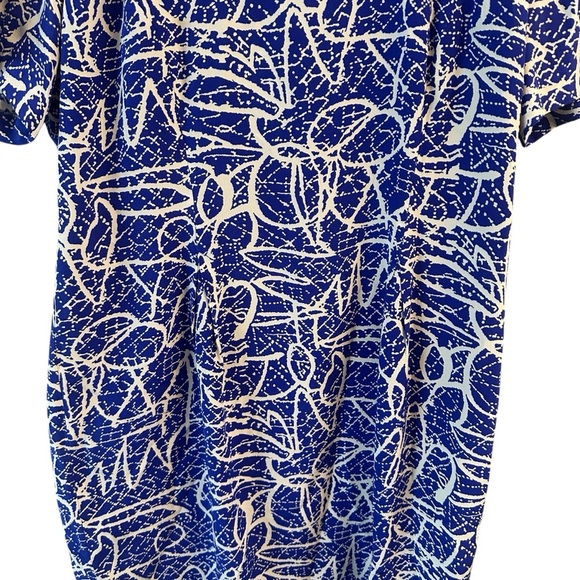 Robbie Bee Women Size 14 Square Neck Dress Blue Abstract 100% SILK Vtg 90s - Picture 3 of 6